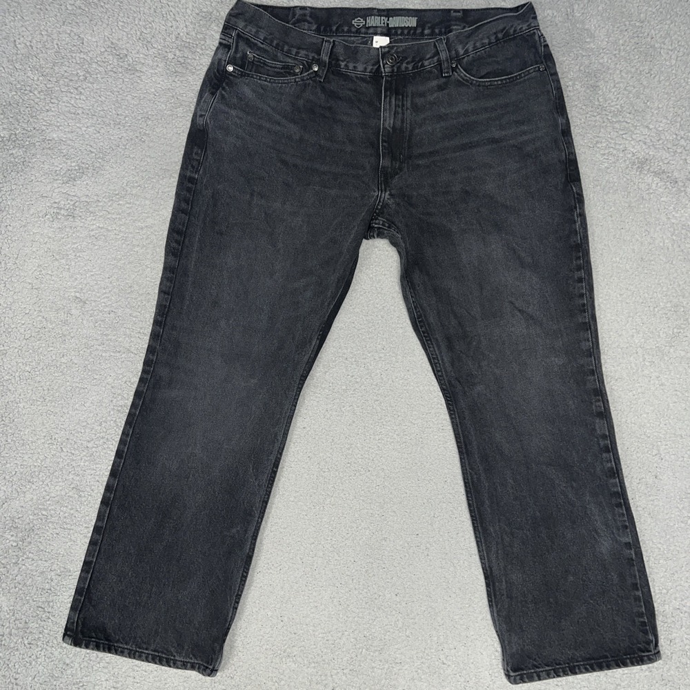 VTG Harley Davidson Jeans Men's Sz 38x30 (36x28) Black Faded Denim Motorcycle